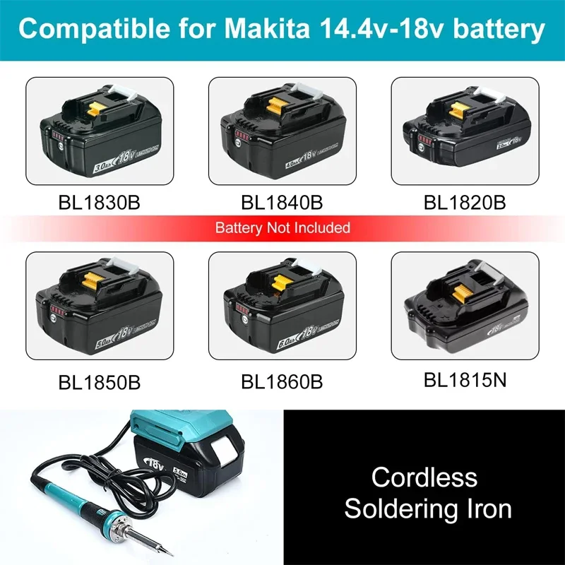 Makita/Dewalt/Milwaukee 18V 배터리 300-510용 60W 디지털 전기 납땜 인두 ℃   조정 가능한 전기 납땜 인두 도구