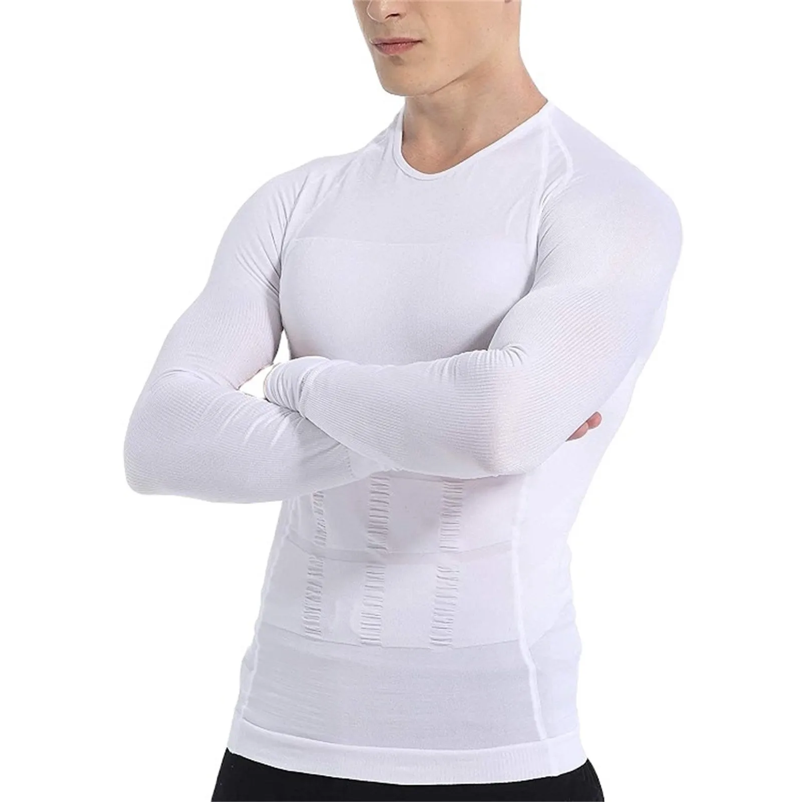 Men's New Shapewear Long Sleeved T-Shirt Tight Waisted Beer Belly Cinching Shapewear Lightweight Solid Sweatshirts Slimming Top - Image 2