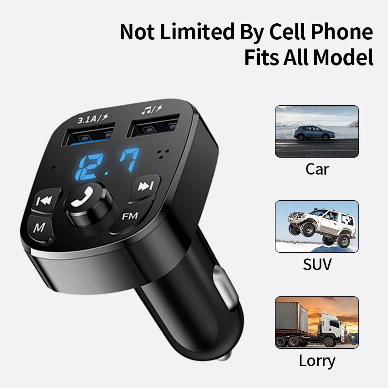 차량용 FM 송신기, 블루투스 5.0, 무선 핸즈프리 키트, 듀얼 USB 차량용 충전기, 3.1A MP3 플레이어, TF 카드, U 디스크, AUX 자동 FM 변조기