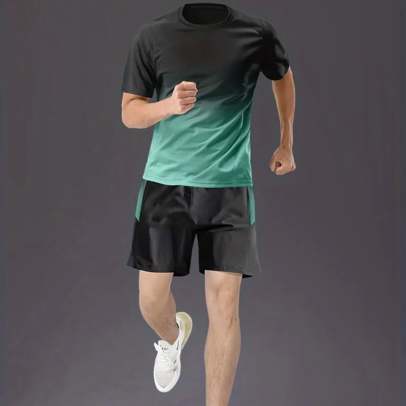 2024 Men's Summer New Pullover O-Neck Patchwork Fashion Contrast Color Slim Fit All Match Elasticized Pocket Casual Sports Suit