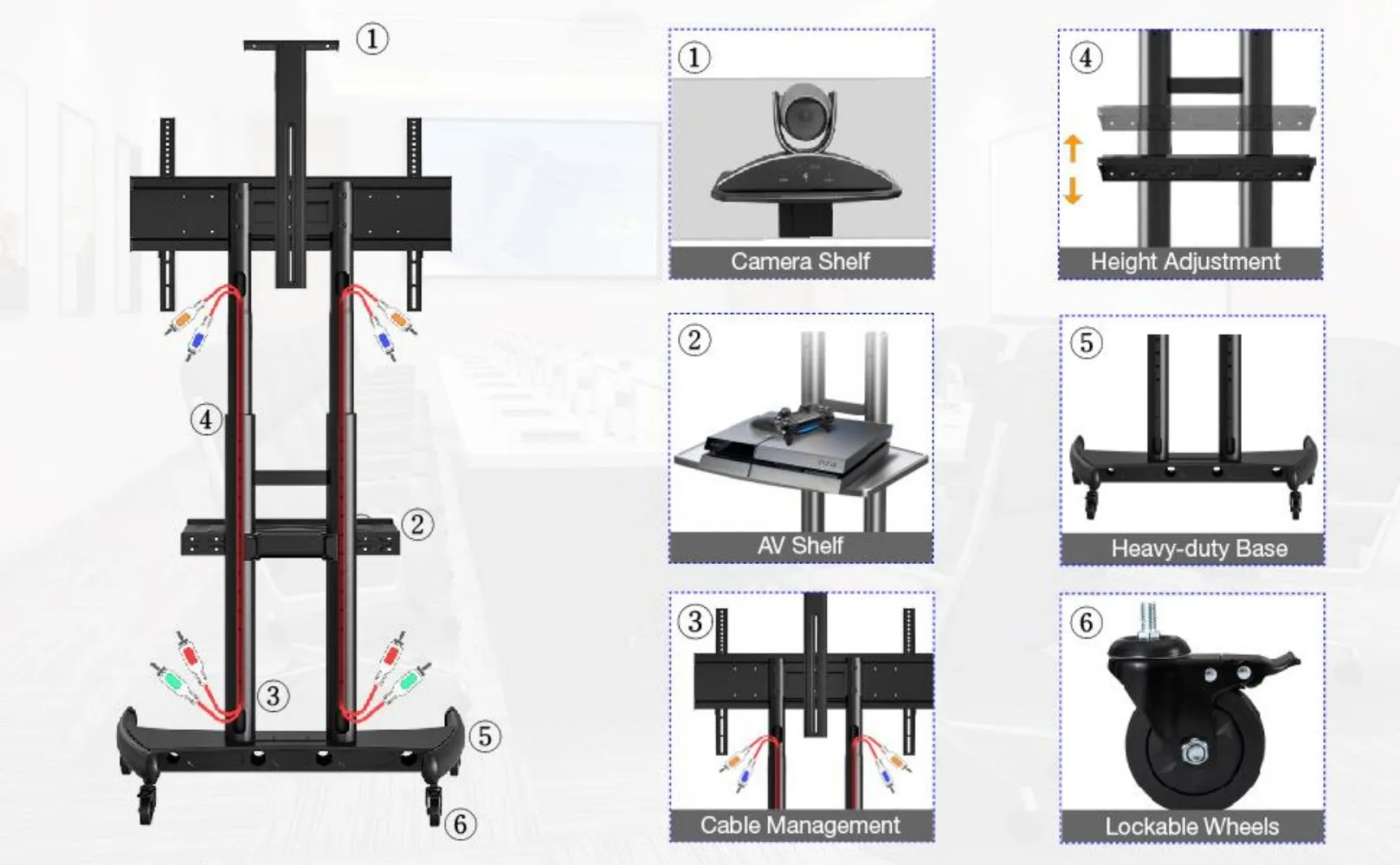 Description Picture 3 of itemNB North Bayou Mobile TV Cart TV Stand with Wheels for 55" - 85" Inch LCD LED OLED Plasma Flat Panel Screens up to 200lbs