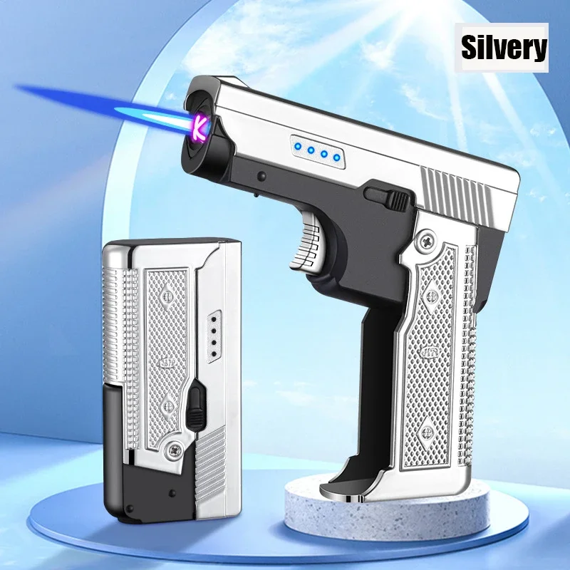 Butane Gas Lighter Windproof Gas-Electric Plasma Type C USB Rechargable Folding Gun Turbo Jet Flame Cigar