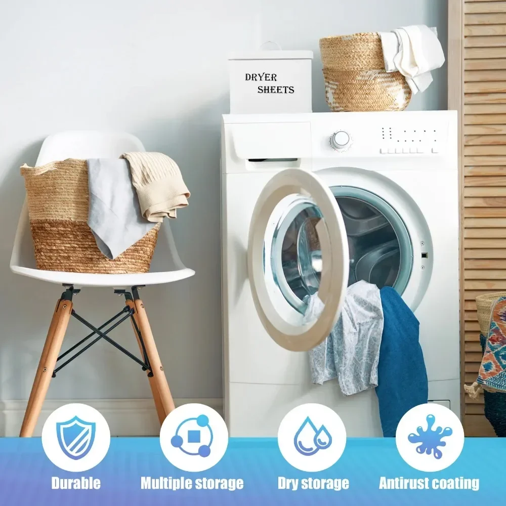 Dryer Sheet Boxes with Lid Reusable Dryer Sheet Bin for Fabric Softener Large Capacity Laundry Room Living Room Decor Container 4