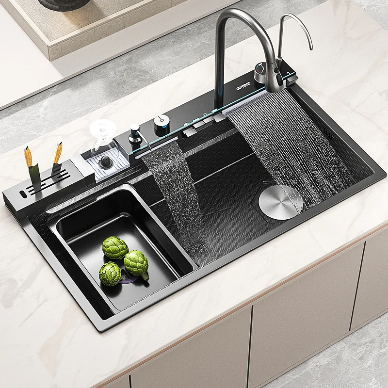 Honeycomb Embossed Kitchen Sink Stainless Steel Piano Key Wash Vegetable Fruit Basin with chopping board Large Single Sink