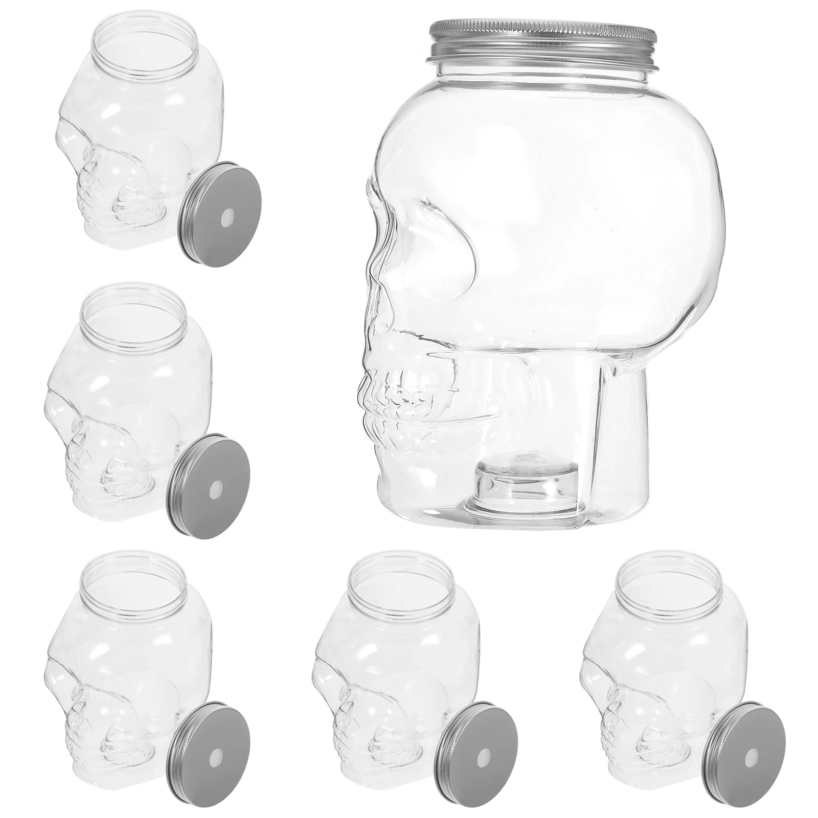 

6pcs Skull Beverage Bottle Halloween Themed Plastic Bottle Empty Refillable Drinking Bottle With Lids