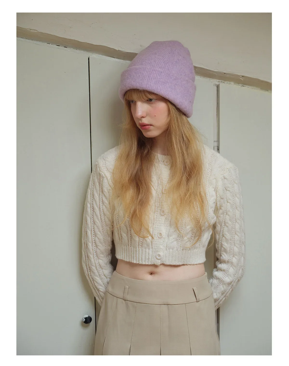 Gorro de punto de lana y piel auténtica