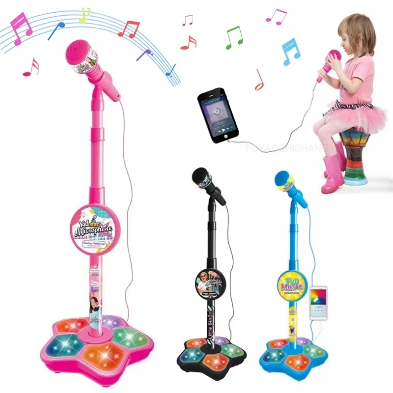 Kids Microphone and Stand,Kids Karaoke Machine for Girls Boys,Party Sing Musical Toy with Flashing Lights,Children's Microphone 2
