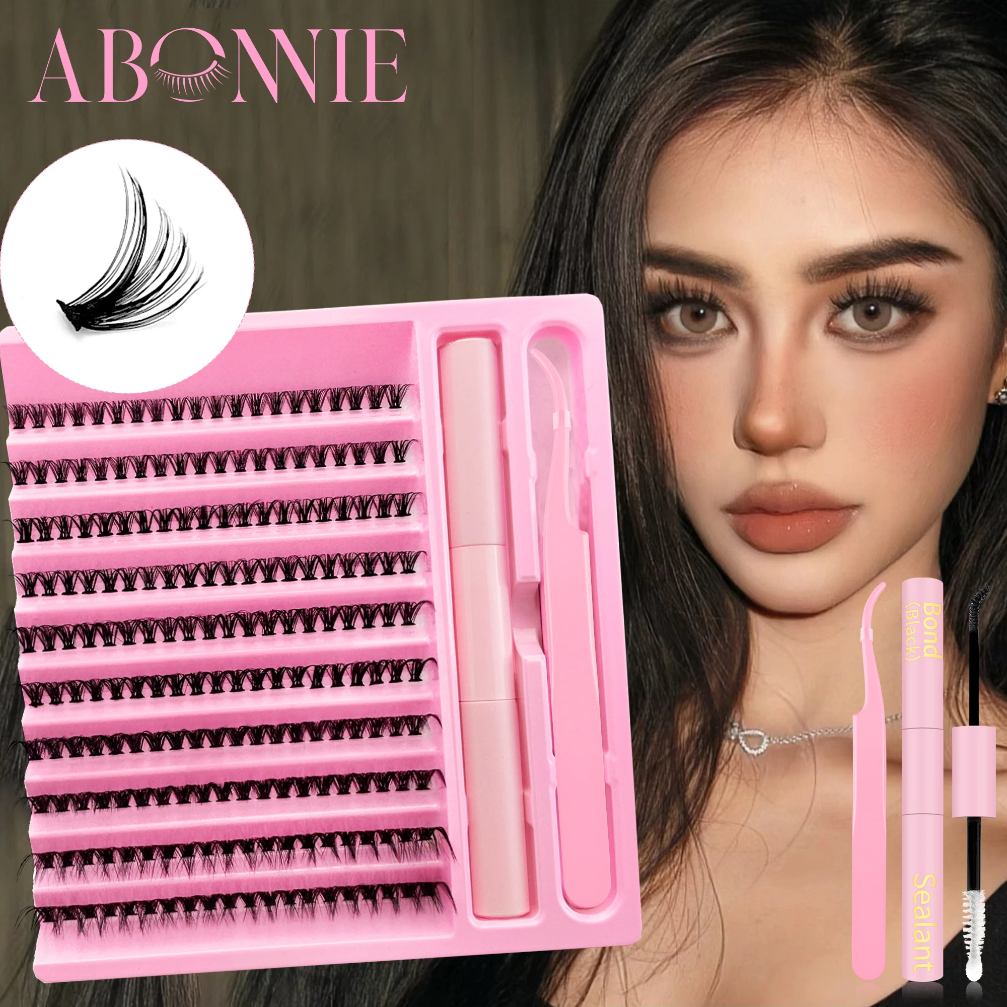 Lash Clusters Kit Fluff 80D Individual Lashes Cluster Eyelash Extensions DIY Lash Extension Kit Lash Bond and Seal Waterproof, L
