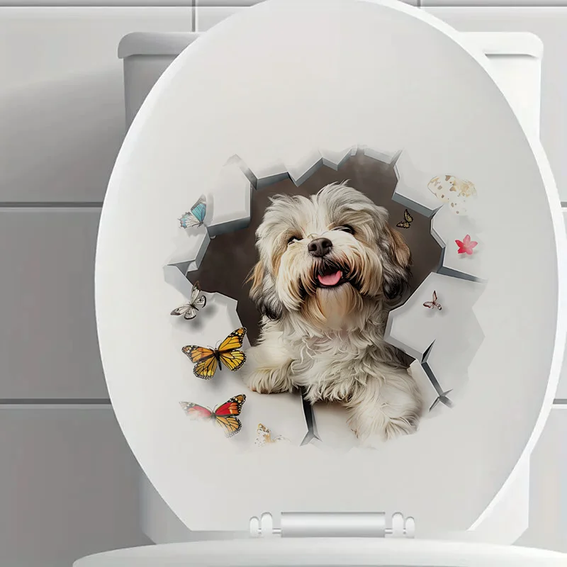 T2262# Lhasa Apso Toilet Stickers Decoration for Living Room, Wall, Bedroom, and Home Decor Car Decals Self-Adhesive