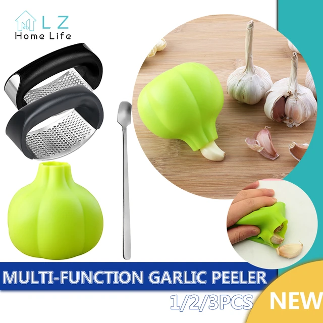 1pc Stainless Steel Garlic Press Crusher, Manual Garlic Mincer With Rolling  Peeler And Soft Handle