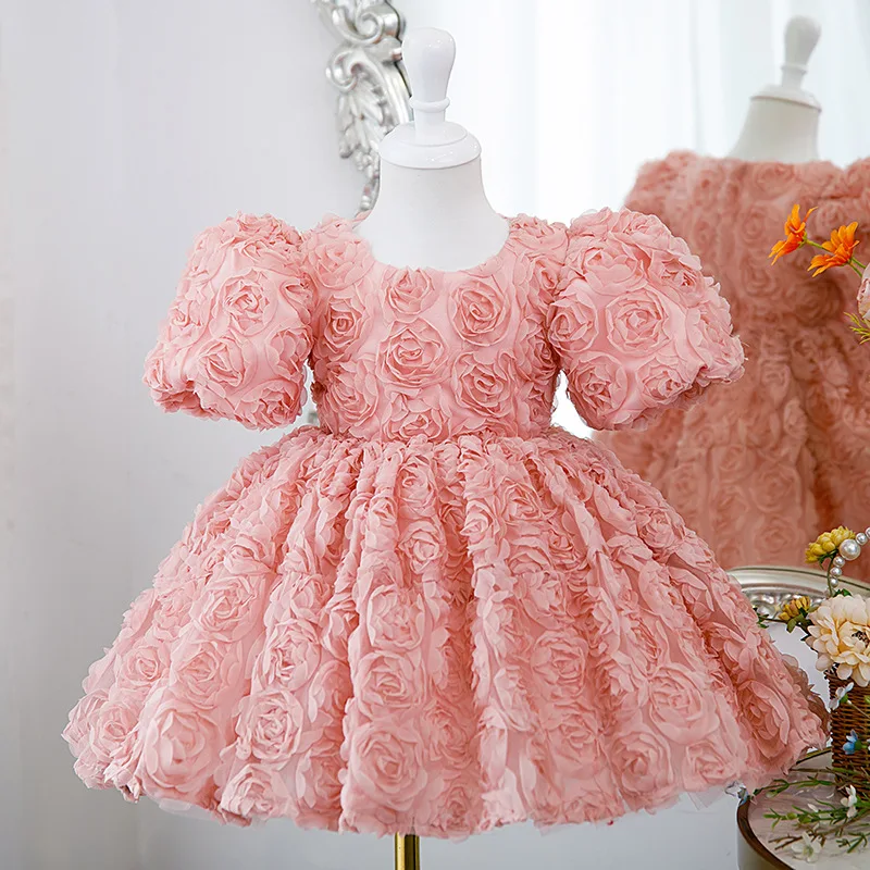 

Flower Girls summer Princess petal pink Children Bow knot tutu Wedding Gown Kids Dresses baby infant Birthday Party Dress