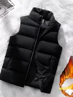 Men's Thiened down Cotton Vest Autumn Winter Outerwear Jaet Stand Collar Coat Youth Faion Zipper Decoration Embellied