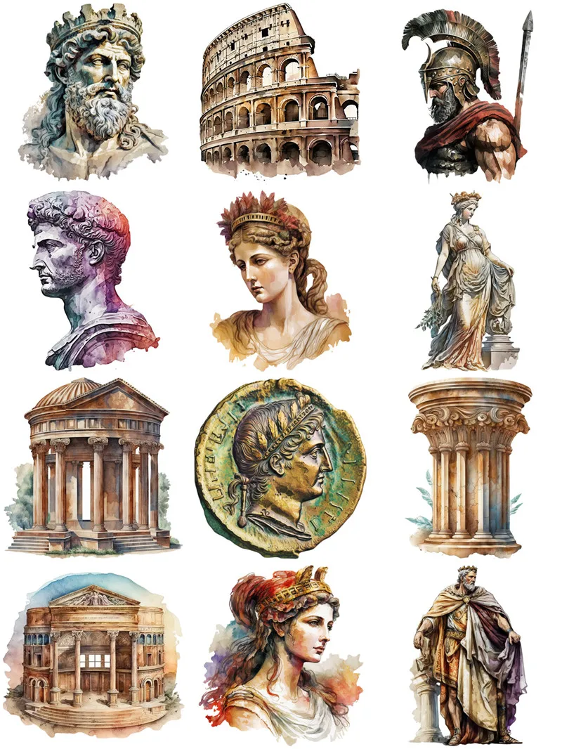 12Pcs/Pack Vintage Ancient Rome Sticker DIY Craft Scrapbooking Album Junk Journal Decorative Stickers