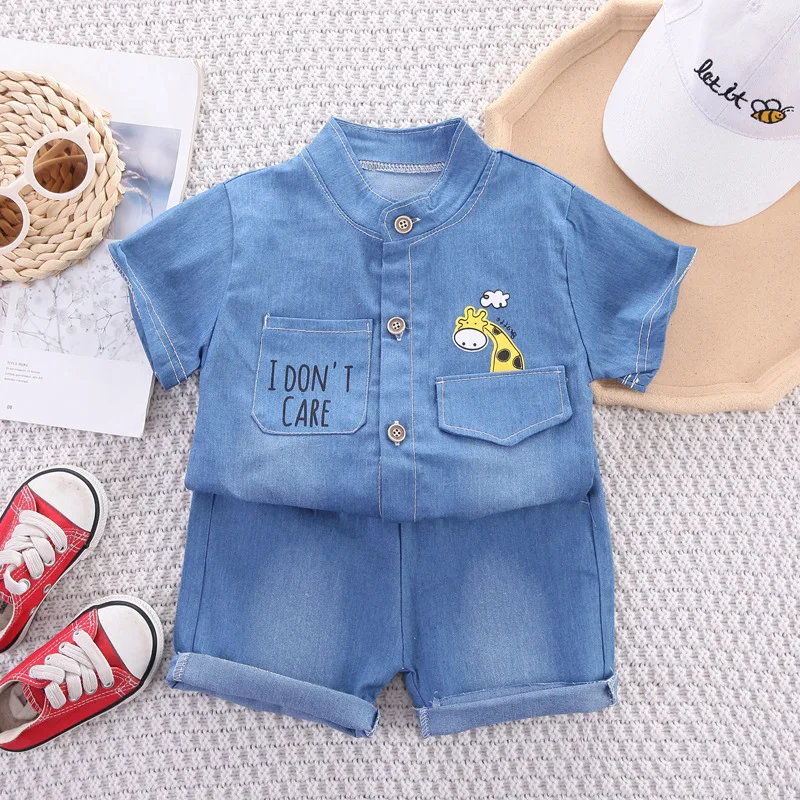 Summer Baby Boy Denim Deer T Shirt Short 2Pcs/set Infant Kid
