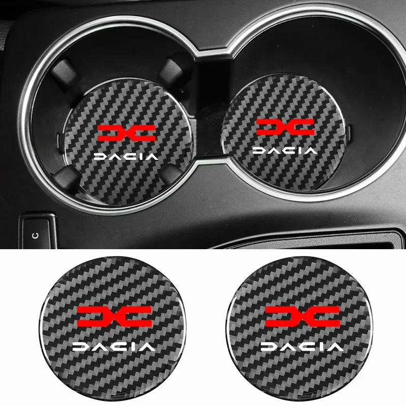

2Pcs Car Carbon Fiber Pattern Coaster Non Slip Water Cup Mat Anti-Dirt for dacia duster spring logan sandero jogger lodgy