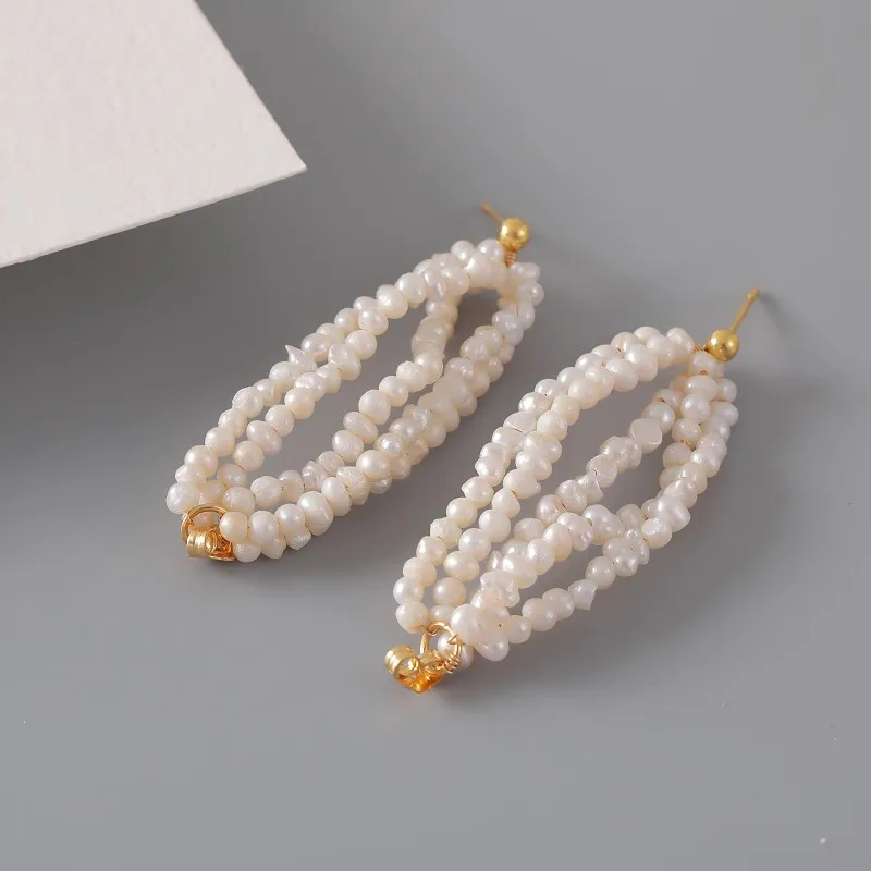Pearl earrings High fashion sense Multi-layered pear Vintage Niche temperament Natural freshwater pearls Ladies' earrings