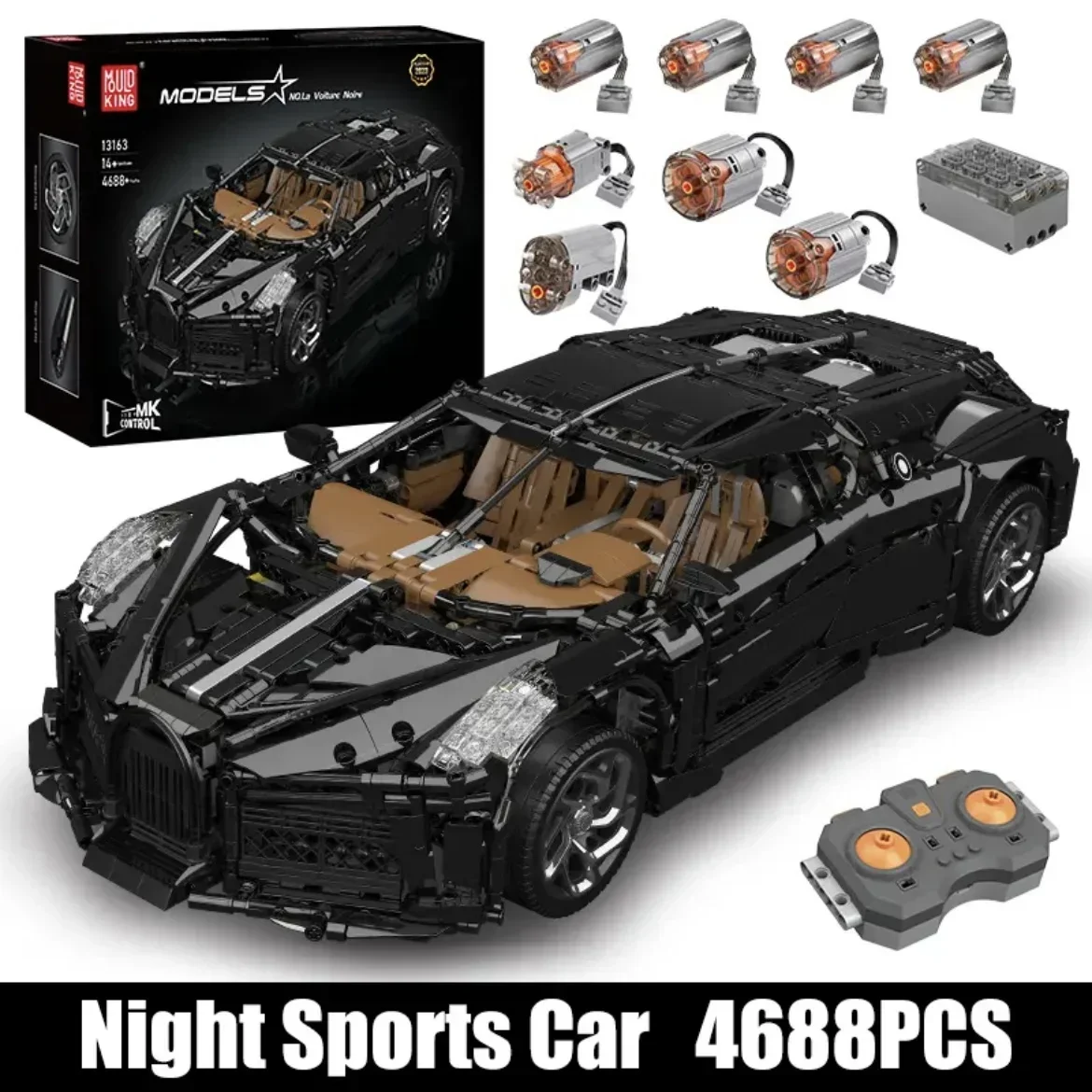 

2023 New Cool Black Super Sports Car MOC 1:8 Bugattied La Voiture Noire Car Motor Power Building Block Model Toy for Adult Gift
