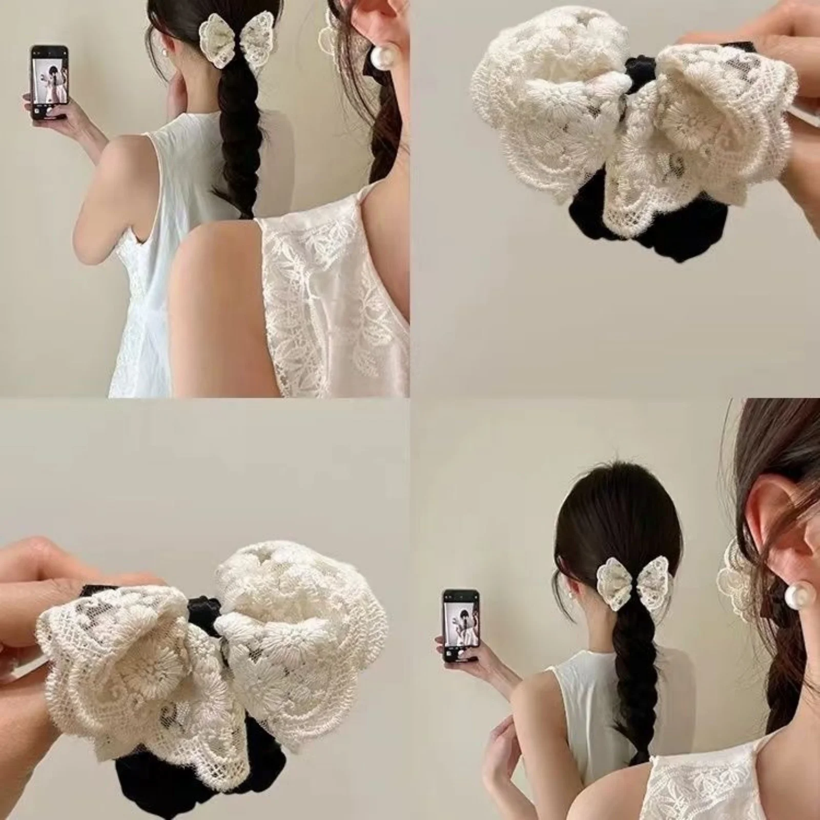 1PC Lace Bow Hair Tie, Cute Hair Accessory for Women, Elegant Hair Scrunchie for Daily Wear