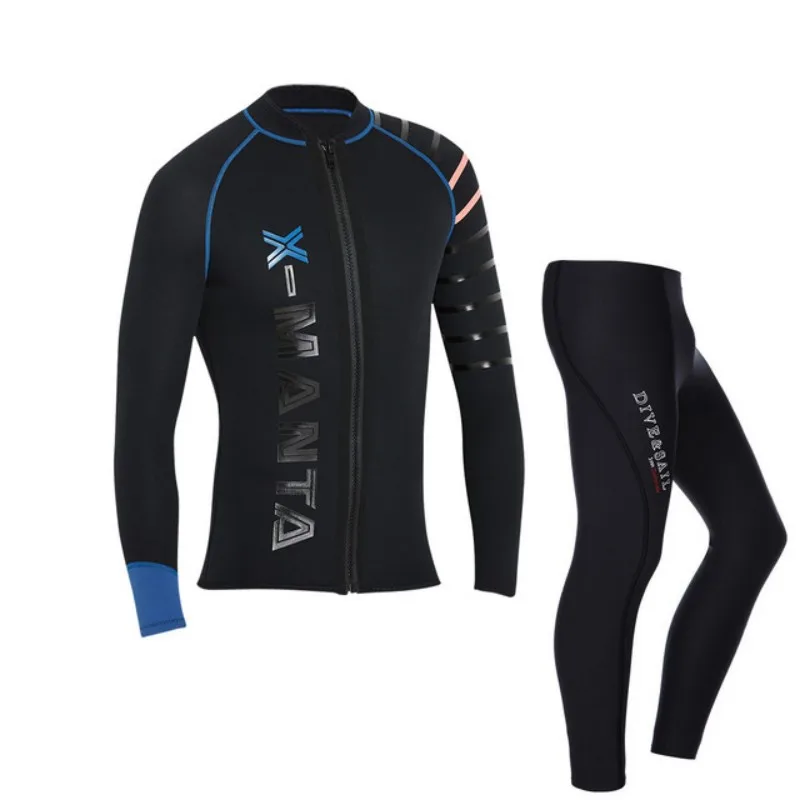 Dive & Sail-Genuine Neoprene Wetsuit for Men, Long Sleeve Jacket and Pants, Close Body Diving Suit, 3mm
