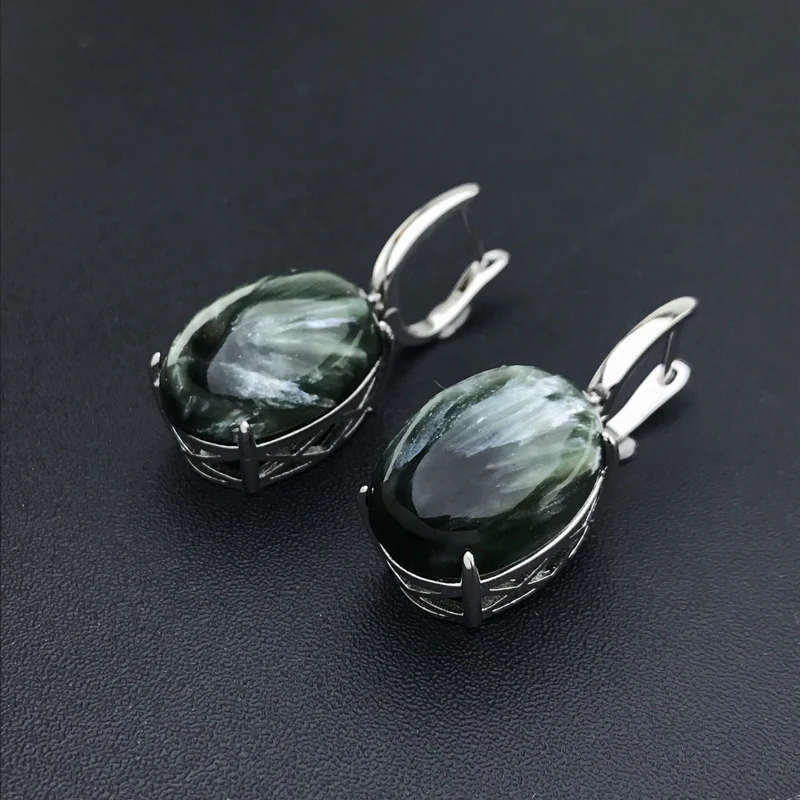 CSJ 빅 스톤 천연 Seraphinite 귀걸이 스털링  Charoite 타원형 13*18mm 여성용 생일 파티 보석 선물