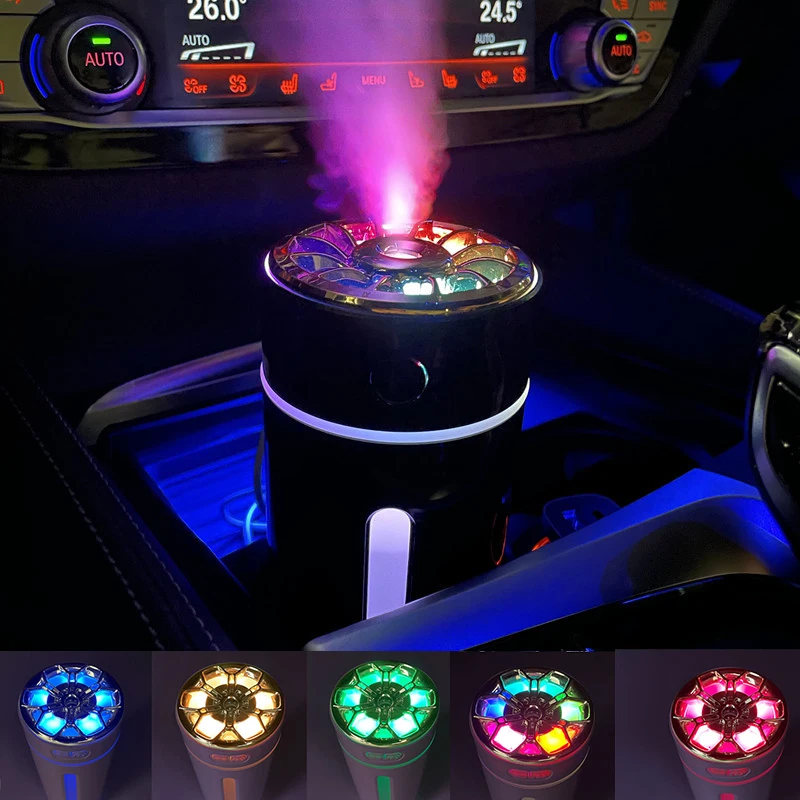 Humidificateur d'air de voiture aste sans fil avec couvercle supérieur rotatif, désodorisant USB, veilleuse colorée, 360ml