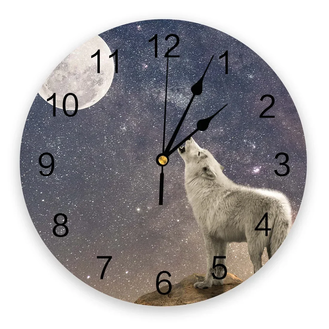 Round Wolf & Moon Acrylic Wall Clock WHH00847  