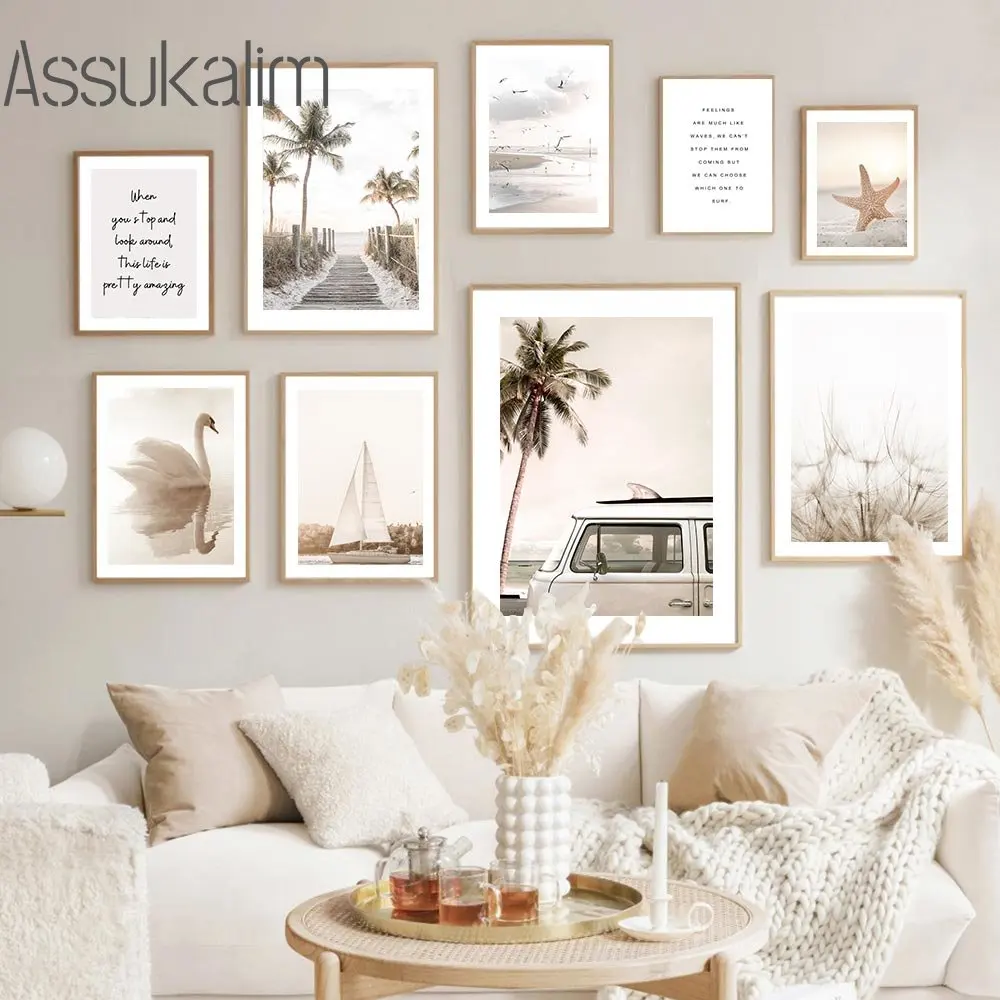 Coconut-Tree-Wall-Pictures-Sailboat-Painting-Poster-Hay-Reed-Wall-Art ...