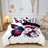 3pcs Beautiful Colorful Butterfly Digital Printing Duvet Cover Set,Bright white Gesang flower shaped flowers Bedding Set, 3