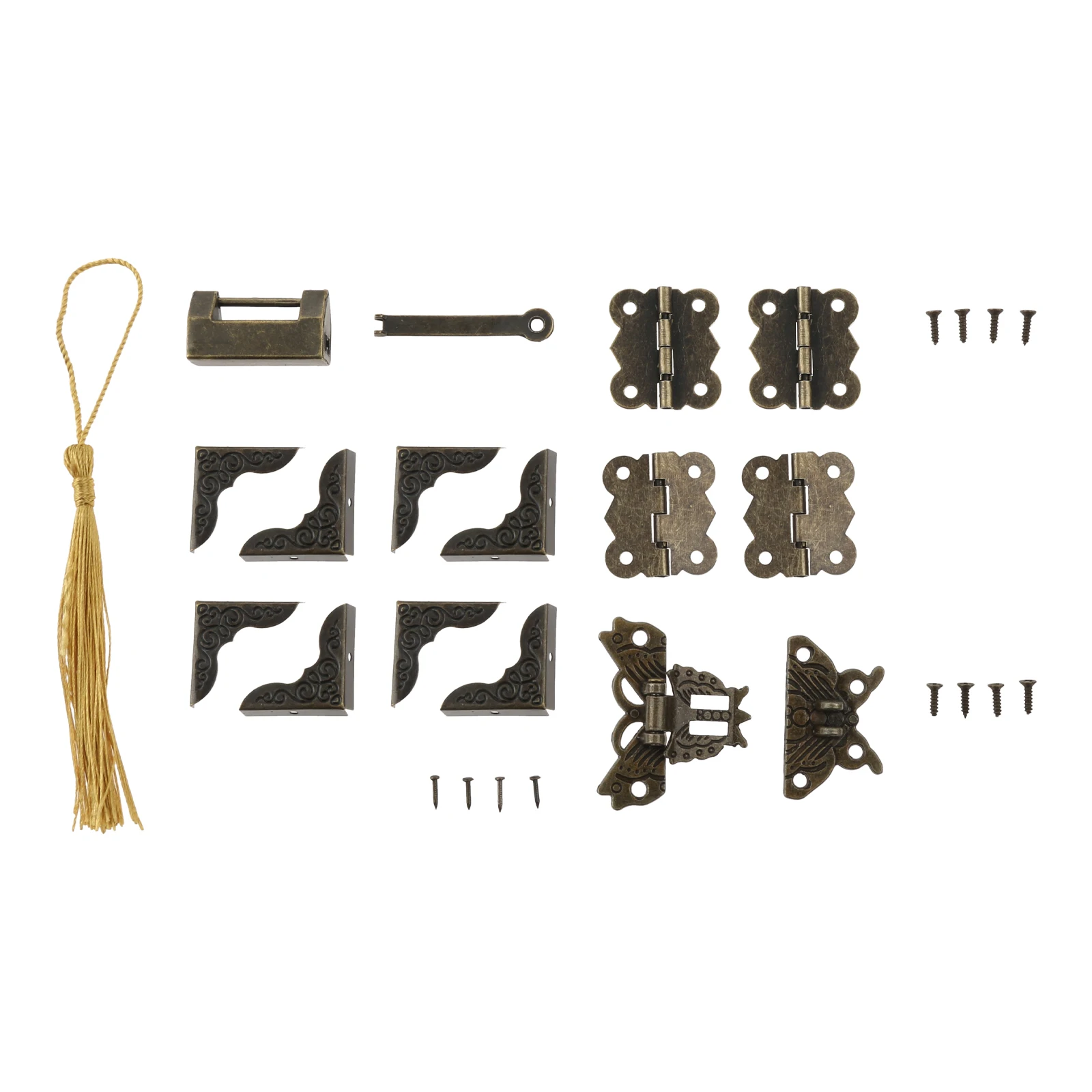 1setAntiqueJewelryBoxHardwareKitLatchHaspHingesCorner