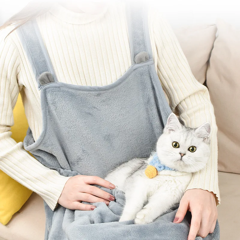 Apron For Holding Cats Soft Kitten Bib Kangaroo Pocket Pet Clothes Sleeping Pussy Hugging Suit Litter Dog Supplies pet apron