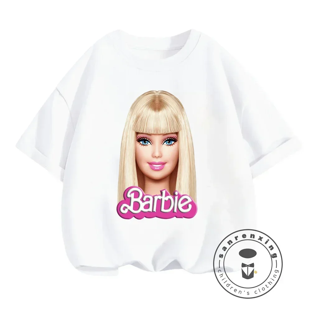 Trendy Summer Styles for Girls Soft Breathable Barbie Prints on Colorful Fun-filled Cartoon T-shirts Ideal for Ages 3-14 2
