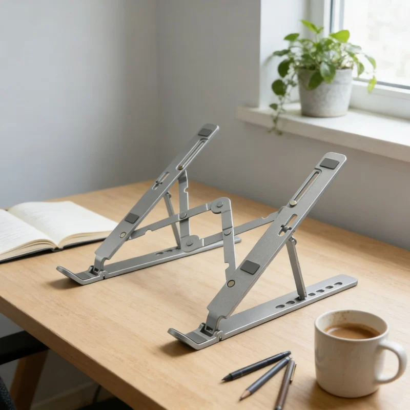 휴대용 듀얼 포크 접이식 알루미늄 합금 노트북 & 태블릿 스탠드, 높이 조절 가능 엘리베이팅 지지대