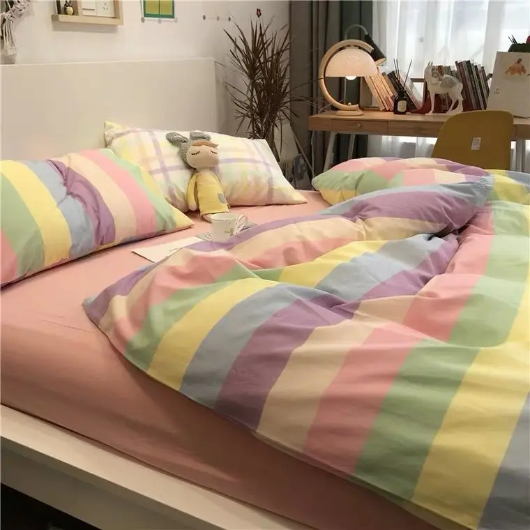 Home Textile Dyeing Linens Cartoon Print Duvet Cover Adult Kids Quilt Cover Single Double Queen AB Version Double-sided King 