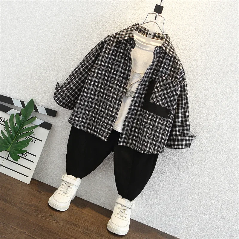 Trendy Plaid Shirt for Boys Baby Spring Autumn Wear Casual Top Children's Clothing Checkered Shirt Baby Boys Fashionable Top