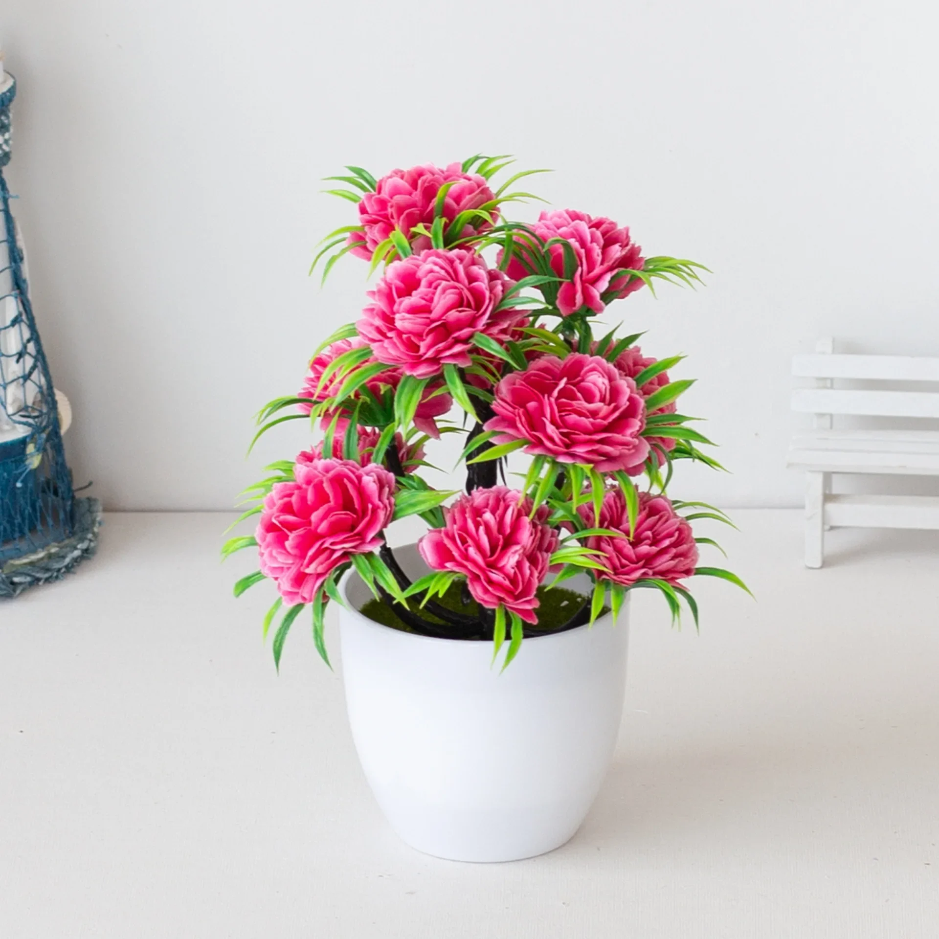 Fiore di rosa artificiale Bonsai piante finte pianta in vaso di plastica casa Desktop decorazione simulata soggiorno ornamento albero finto  15