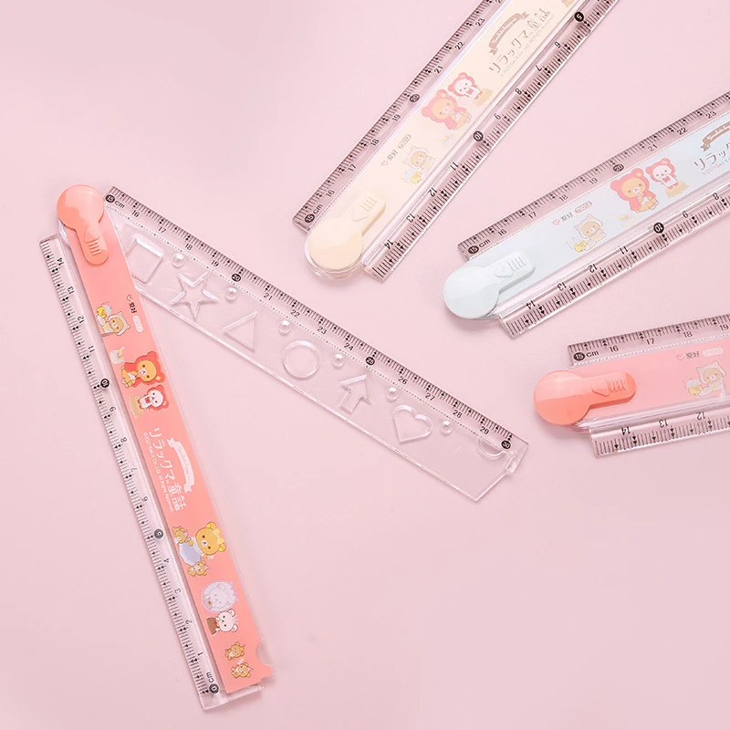 Cartoon Bear Straight Rulers Kawaii Folding Measuring Tool Drawing Template Kids Gifts Korean Stationery School Office Supplies 2 sheets pack kawaii bear stickers korean stickers bullet planner journal decoration school stationery supplies