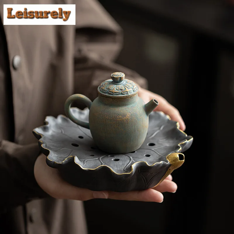 Creative Lotus Old Rock Mud Pot Bearing Holder Teaware Heat Insulation Pad Water Storage Dry Soaking Table Tea Tray Decoration