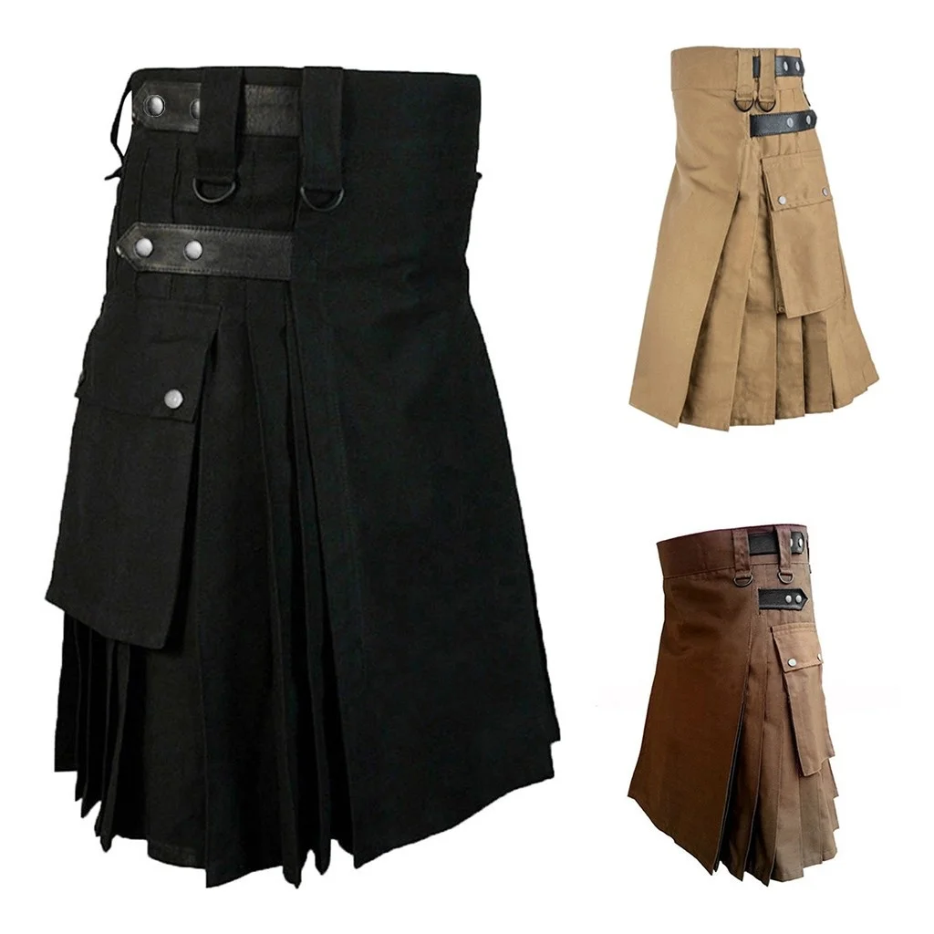 Gonna A Pieghe Nera Gonna A Pieghe Da Uomo Fashion Cool Pocket Kilts Black Gothic Kilt Vintage Cargo Kilt War Dance Sweatpant