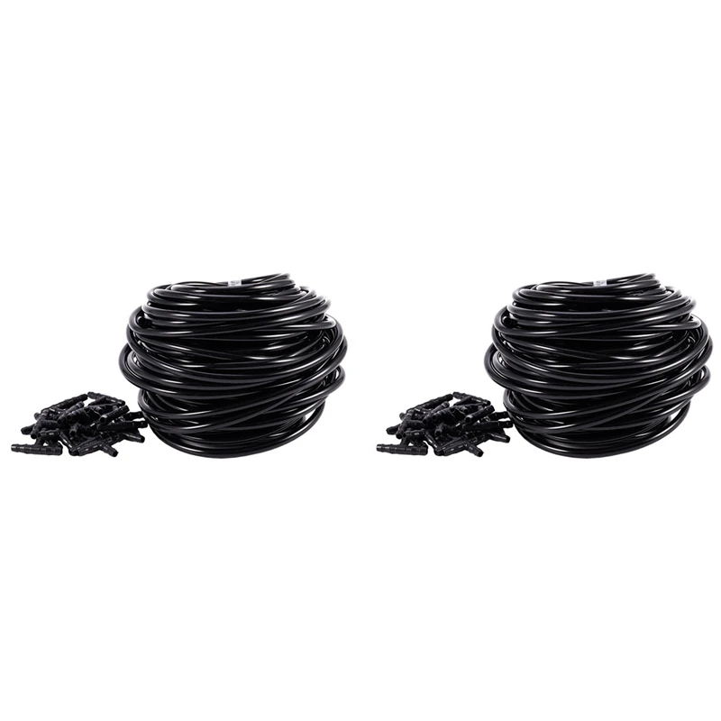 

2 Pcs 20M 4/7Mm Hose Garden Water Micro-Irrigation Pipe With 20 Pcs Tee Connectors Lawn Agriculture Sprinking Drip Tube