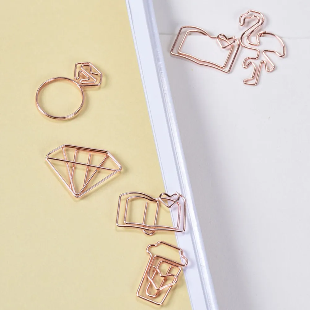24Pcs 로즈 골드 종이 클립 사무실 학교 용품을위한 커피 컵 모양의 금속 클립 북마크 메모장 달력 마커