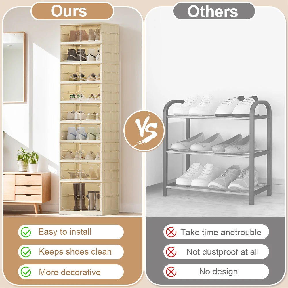 Large Size Shoe Rack Foldable with Lids Stackable Shoe Rack Organizer Portable Shoe Rack Stackable Sneaker Storage Shoe Cabinet