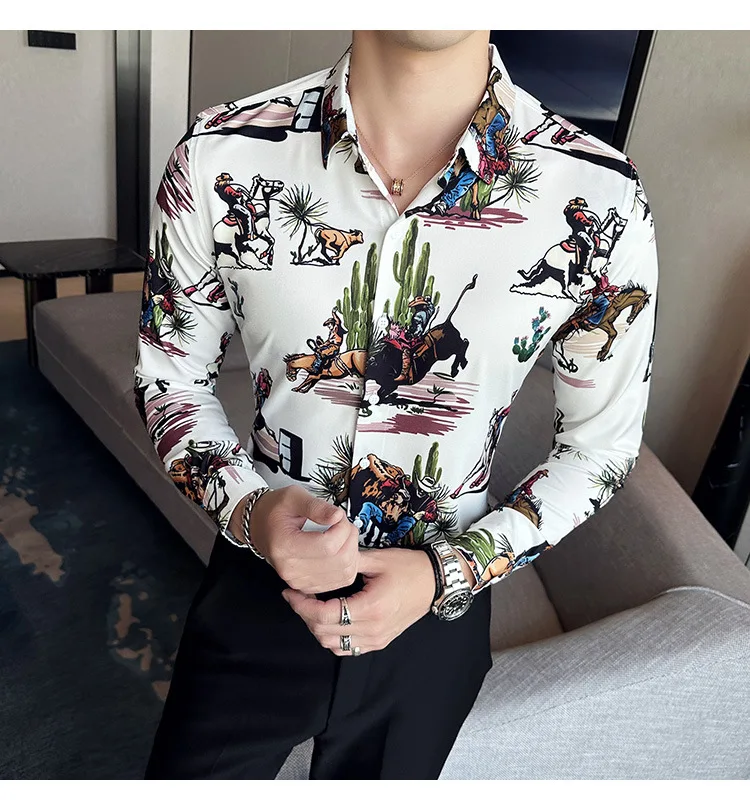 Men's Luxury Design Dress Shirt Long Sleeve Button Down Printed Shirt for Men