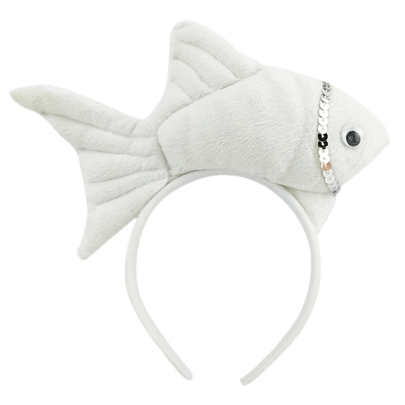 2023 New Unisex Cartoon Headband Stuffed Fish Shape Hair Hoop Plush Party Headpiece Hairband Party Cosplay Costume Props