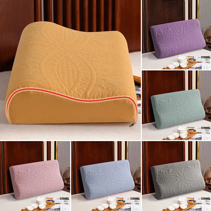 New Waterproof Latex Pillowcase Memory Pillow Cases Solid Color Cotton Bed Sleeping Pillow Protective Cover 50*30cm/60*40cm 4