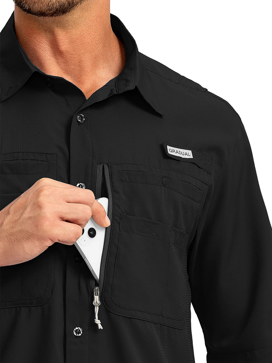 G Gradual Fishing Shirt with UV Protection Mens Casual Outdoor Shirts with Zipper Pockets Fishing Shirts for Men Short Sleeve