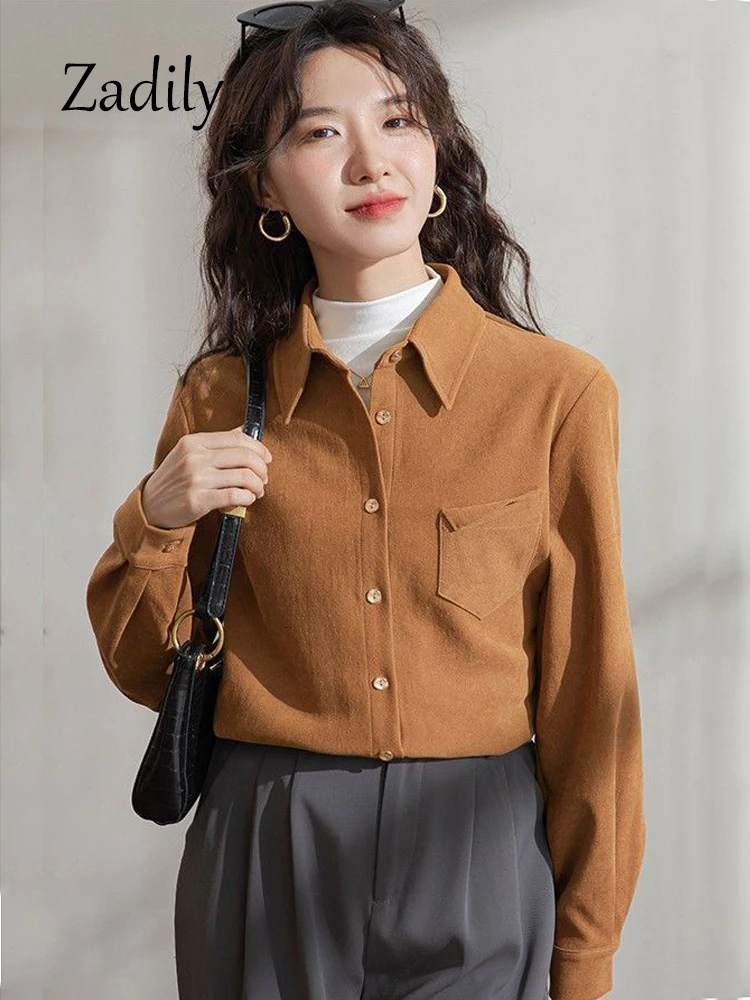 

Женская Толстая кофейная рубашка на пуговицах, с длинным рукавом