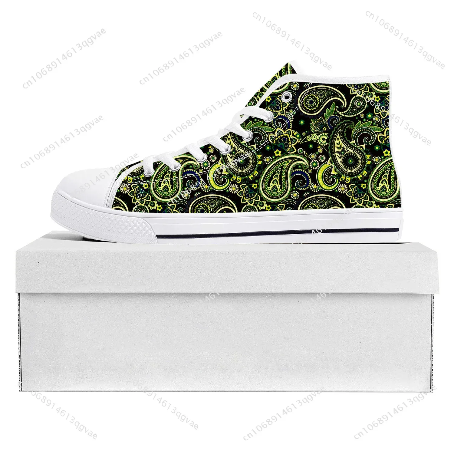 Paisley Print High Top High Quality Sneakers Mens Womens Teenager Canvas Sneaker Casual Couple Shoes Custom Made Shoe White