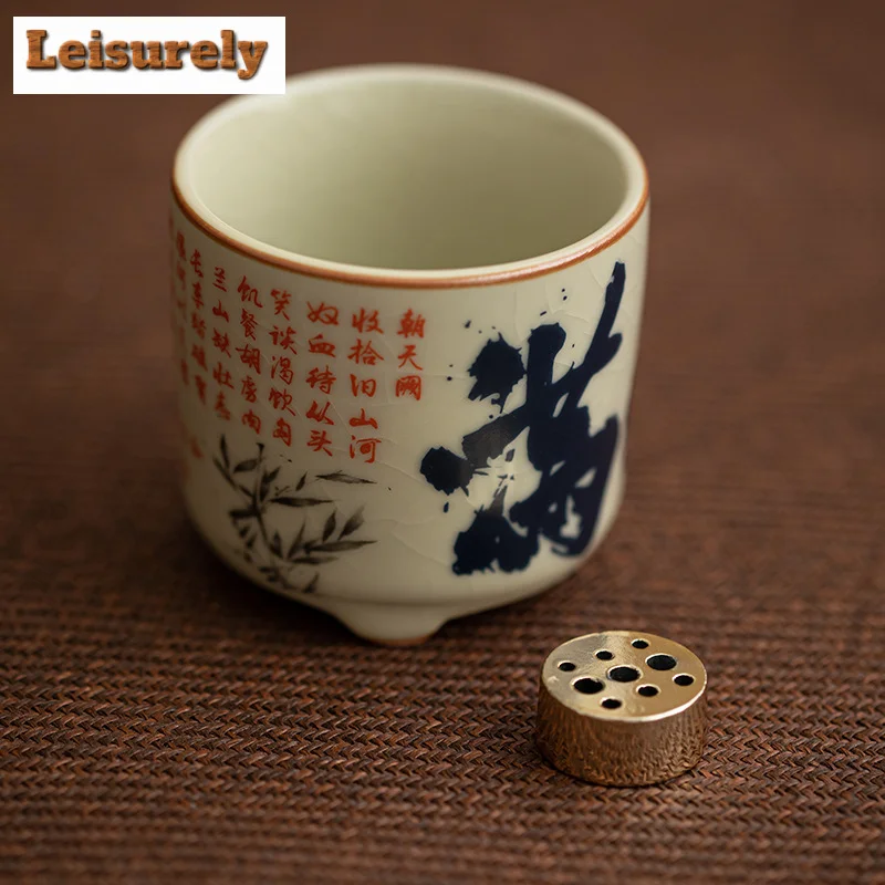 Imitation Song Ru Kiln Porcelain Incense Stick Burner Man Jianghong Aromatherapy Base Line Burner Zen Censer Burner Holder Craft