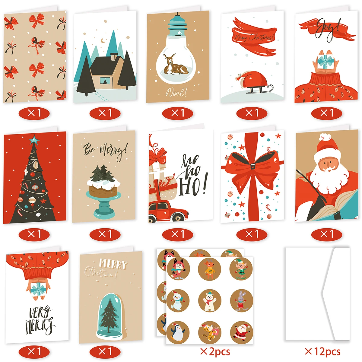 26 יחידות / מערכת כרטיסי ברכה מתקפלים עם מעטפות כרטיס מתנה למסיבת חג המולד DIY קישוטי מסיבת שנה חדשה נאבידאד נואל
