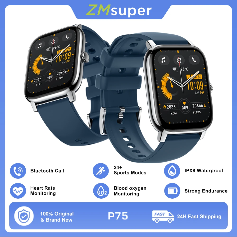 

P75 Smart Watch 1.85"HD Display Bluetooth Call Blood Pressure Heart Rate Sleep Monitor IPX8 Waterproof Smartwatch for Men Women